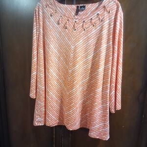 New Directions Coral Striped Blouse